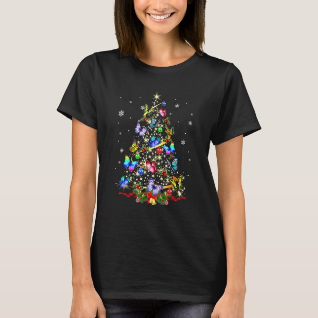 Camiseta Árbol de Navidad de mariposa enciende pijamas navi (Anverso)