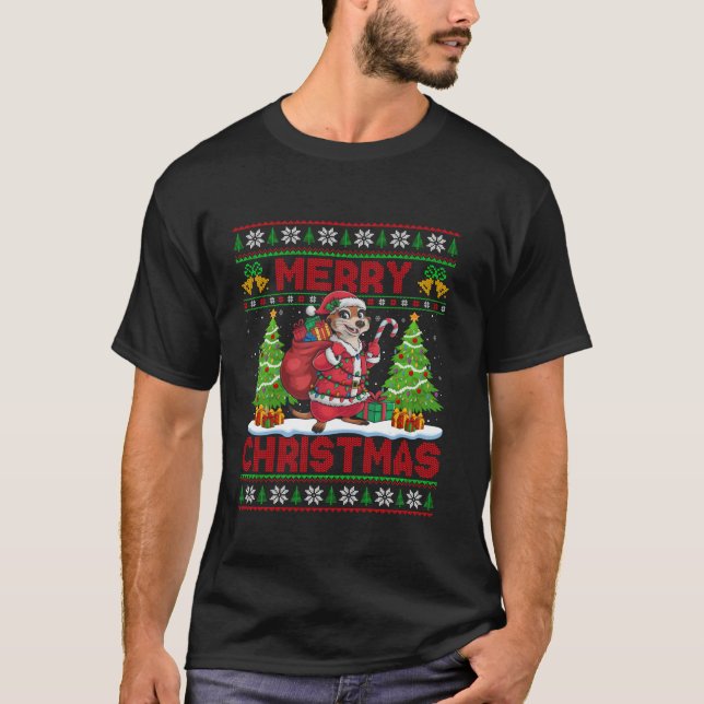 Camiseta Árbol de Navidad de Meerkat ilumina el Cristo feo  (Anverso)