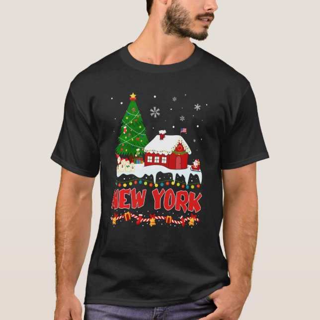 Camiseta Árbol De Navidad De Nueva York Enciende El Estado  (Anverso)