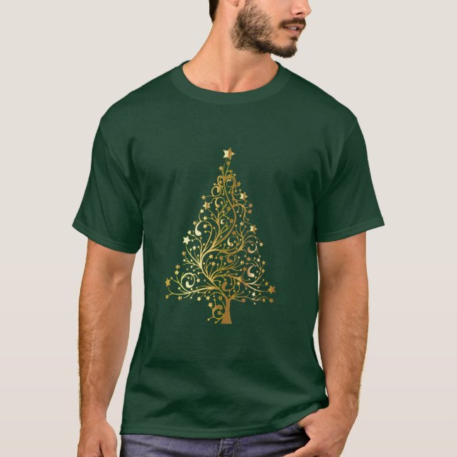 Camiseta Árbol de Navidad de oro brillante (Anverso)