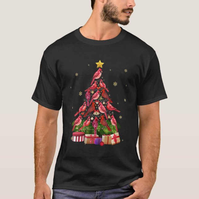 Camiseta Árbol de Navidad de Pájaros Cardinales con Ani de  (Anverso)