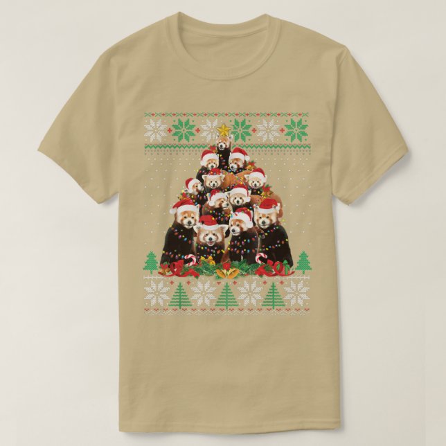 Camiseta Árbol de Navidad de Panda Rojo Santa Hat ilumina S (Diseño del anverso)