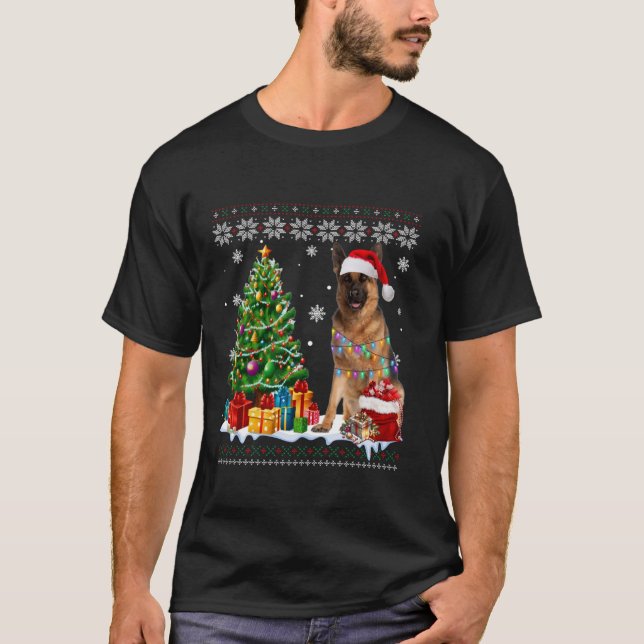 Camiseta Árbol de Navidad de Pastor Alemán Feo Santa Hat (Anverso)