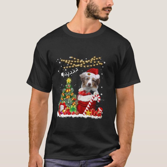 Camiseta Árbol de Navidad de Pastor Australiano enciende pe (Anverso)