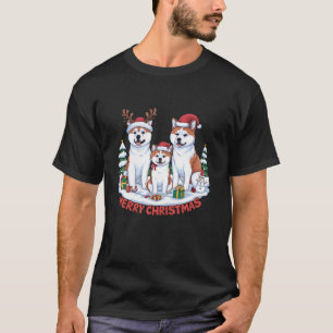 Camiseta Árbol de Navidad De Perro Akita Enciende Con Decor