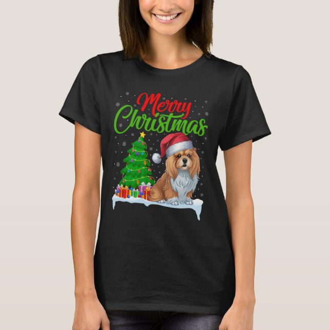 Camiseta Árbol de Navidad de Perro Apso de Lhasa enciende d (Anverso)