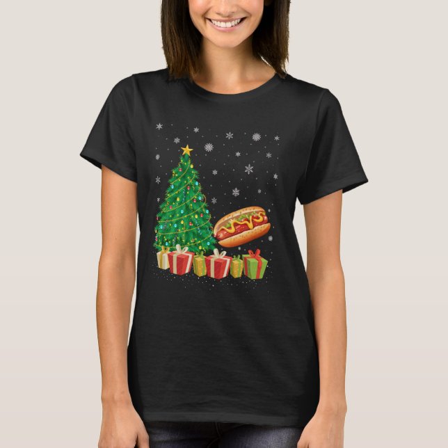 Camiseta Árbol de Navidad de perro caliente iluminando a Sa (Anverso)