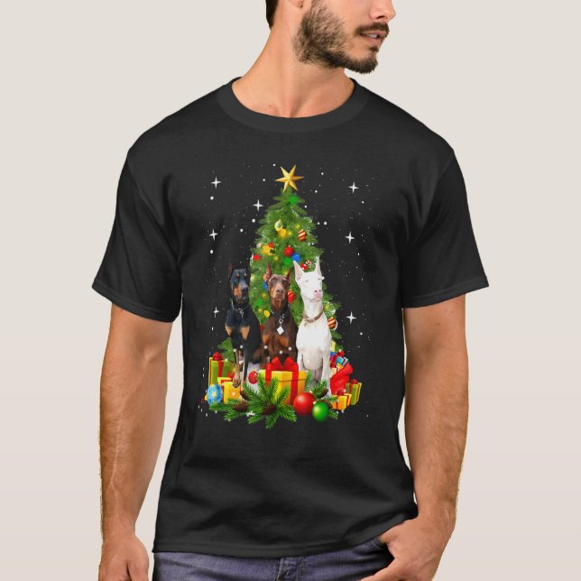 Camiseta Árbol de Navidad de Perro Cute Doberman (Anverso)