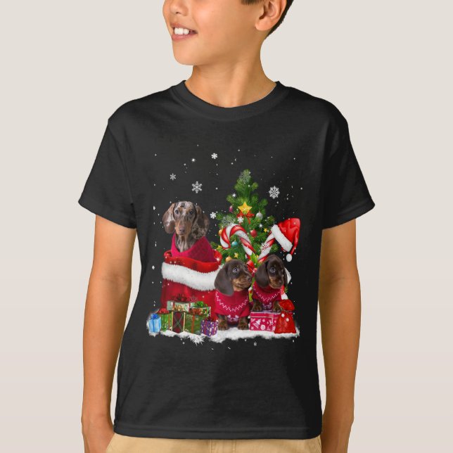 Camiseta Árbol de Navidad de Perro Doxie enciende coinciden (Anverso)