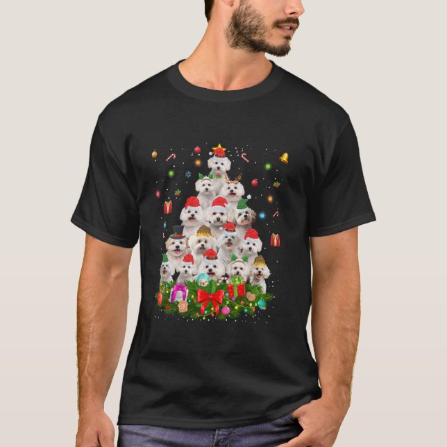 Camiseta Árbol de Navidad de perro maltés ilumina a Perro C (Anverso)