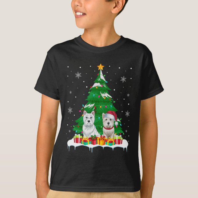 Camiseta Árbol de Navidad de Perro Occidental enciende a Sa (Anverso)