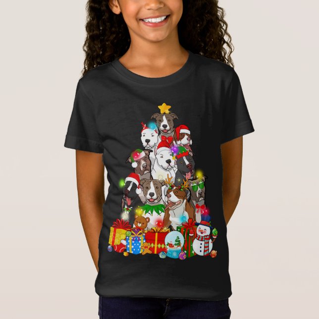 Camiseta Árbol de Navidad de Perro Pitbull Enciende A Un Pe (Anverso)