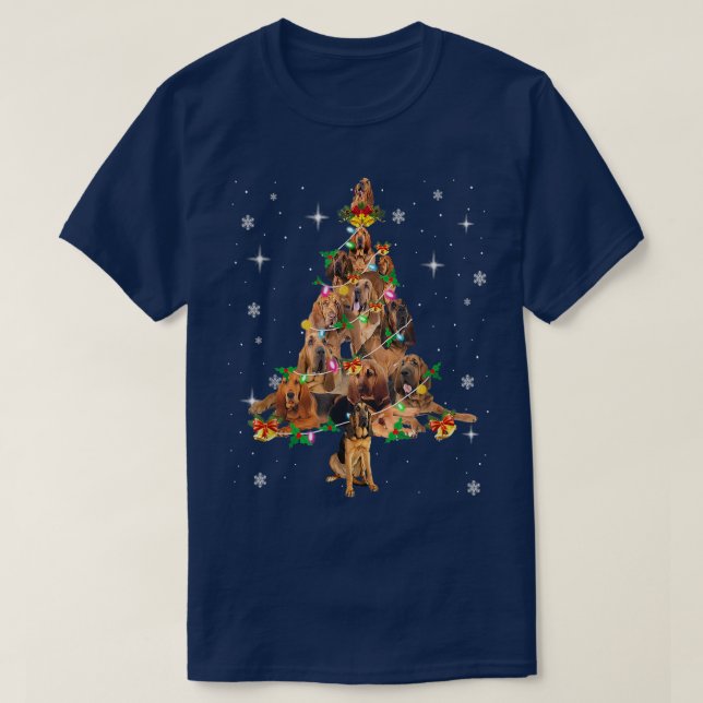 Camiseta Árbol de navidad de perro sangriento que ilumina a (Diseño del anverso)