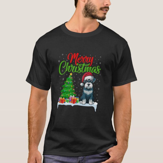 Camiseta Árbol de Navidad de Perro Schnauzer enciende Navid (Anverso)