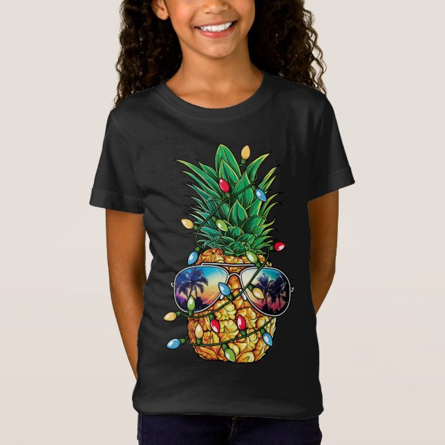 Camiseta Árbol de Navidad de piña enciende gafas de sol nav (Anverso)