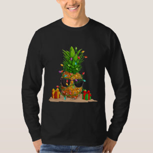 Camiseta Árbol de Navidad de piña ilumina divertida tropi