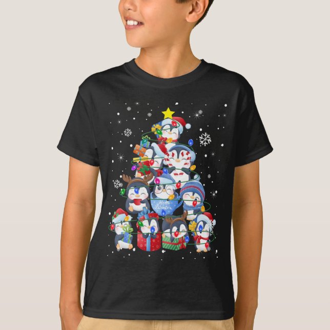Camiseta Árbol de navidad de pingüino lindo decoro árbol de (Anverso)