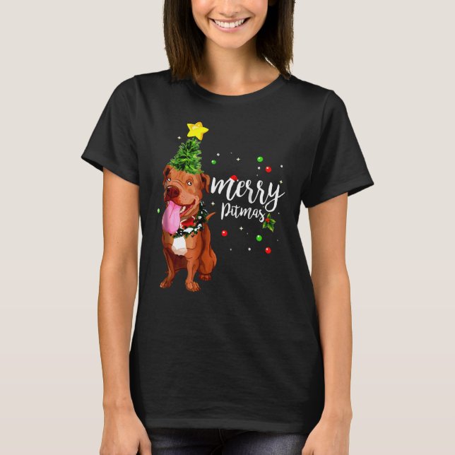 Camiseta Árbol de navidad de Pitmas con Feliz Pitbull (Anverso)