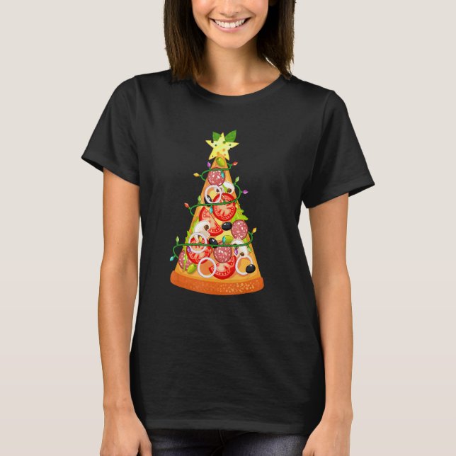 Camiseta Árbol de Navidad de Pizza  Luces de Rebanada de Pi (Anverso)