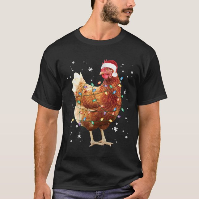 Camiseta Árbol de Navidad de pollo enciende Navidad diverti (Anverso)