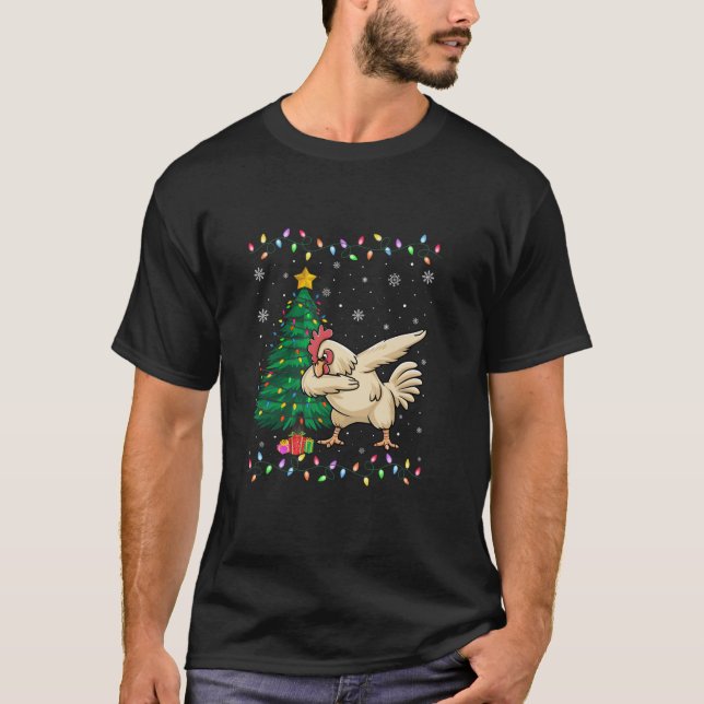 Camiseta Árbol de navidad de pollo que alumbra a Navidades  (Anverso)