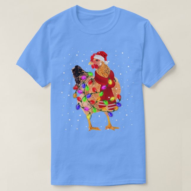 Camiseta Árbol de navidad de pollo Santa Hat Fairy Lights A (Diseño del anverso)