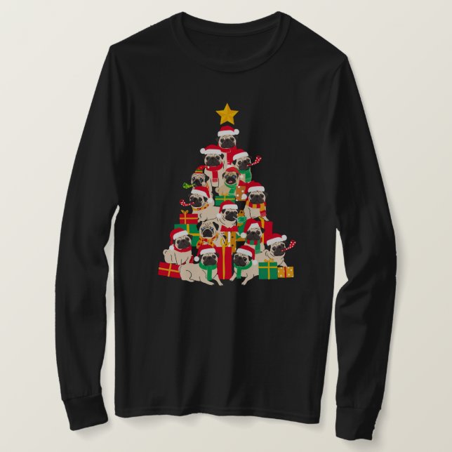 Camiseta Árbol de Navidad de Pug (Anverso del diseño)