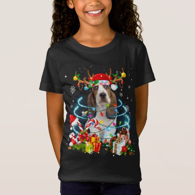 Camiseta Árbol de navidad de reno de heliondo oscuro ilumin (Anverso)