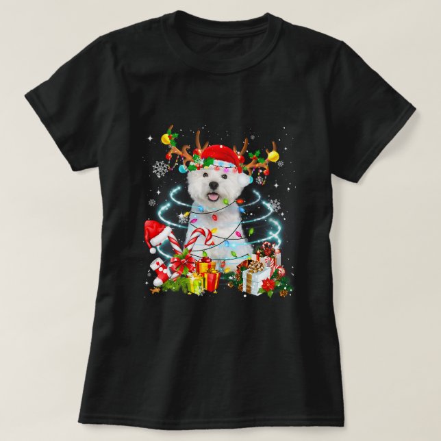 Camiseta Árbol de Navidad de reno occidental ilumina Perro  (Diseño del anverso)