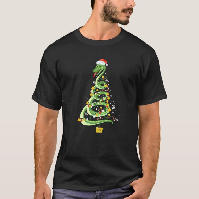 Camiseta Árbol de navidad de serpiente Cute Santa Hat ilumi (Anverso)