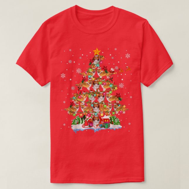 Camiseta Árbol de Navidad de Sheepdog de Shetland enciende  (Diseño del anverso)