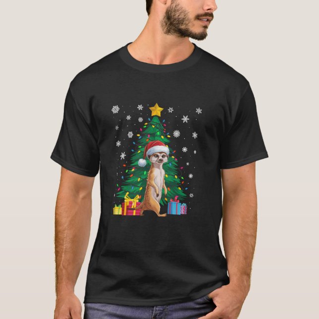 Camiseta Árbol de Navidad de sudor feo ilumina Meerkat Sant (Anverso)
