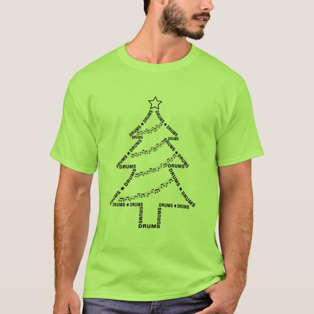 Camiseta Árbol de Navidad de texto de tambores (Anverso)