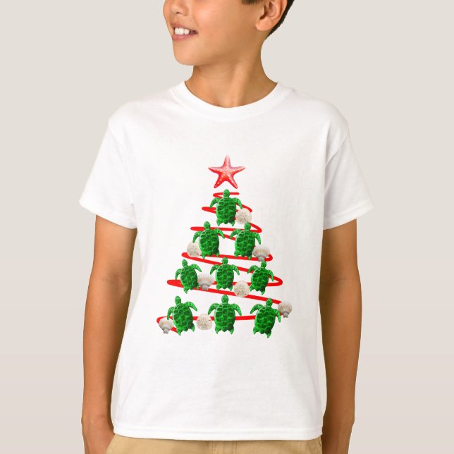 Camiseta Árbol de Navidad de tortugas del Mar Verde (Anverso)