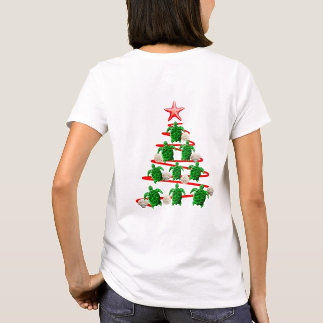 Camiseta Árbol de Navidad de tortugas del Mar Verde (Reverso)