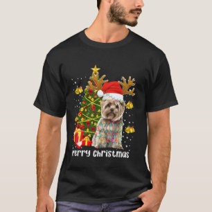 Camiseta Árbol de navidad de Yorkshire Terrier Santa Luces