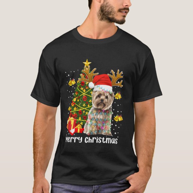 Camiseta Árbol de navidad de Yorkshire Terrier Santa Luces  (Anverso)