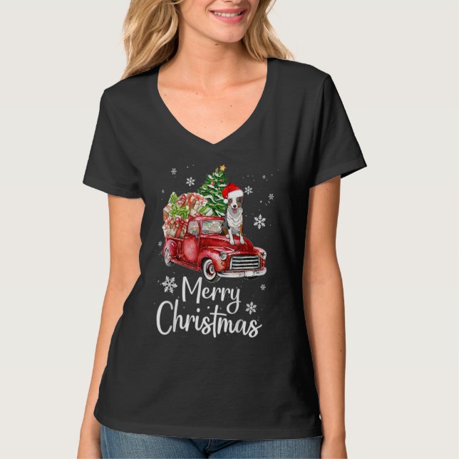 Camiseta Árbol de navidad del camión rojo de cola de perro  (Anverso)