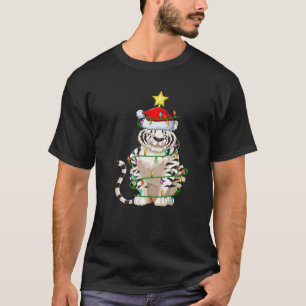 Camiseta Árbol de navidad del tigre blanco iluminando el ti
