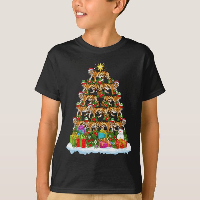 Camiseta Árbol de Navidad del tigre de Bengala iluminando S (Anverso)
