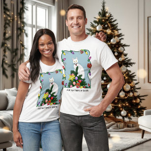 Camiseta Árbol de Navidad Divertido y Festivo Gato Blanco D