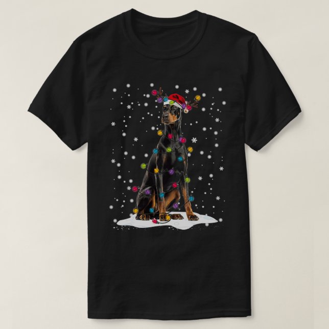 Camiseta Árbol de Navidad Doberman Luz Pajama Doberman Perr (Diseño del anverso)