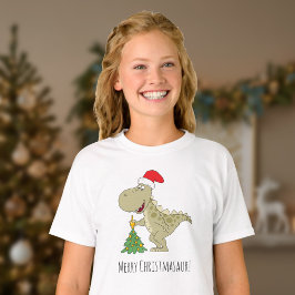 Camiseta Árbol de navidad dulce Dinosaurio Santa Hat