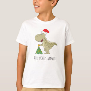 Camiseta Árbol de navidad dulce Dinosaurio Santa Hat