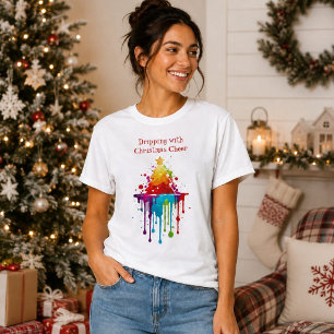 Camiseta Árbol de Navidad en acuarela con goteo colorido