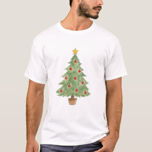 Camiseta Árbol de Navidad en maceta con adornos rojos