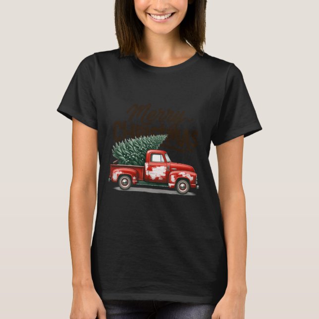 Camiseta Árbol de Navidad en vagón rojo Navidad Familia Mat (Anverso)