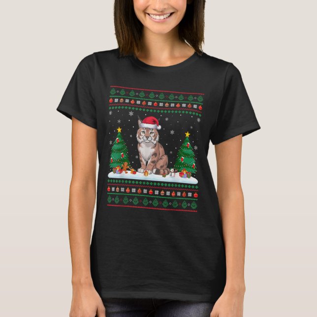 Camiseta Árbol de Navidad enciende Bobcat Santa Ugly Xmas S (Anverso)