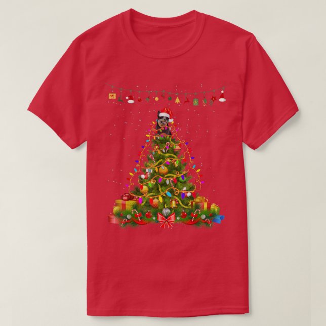 Camiseta Árbol de Navidad enciende perro de perro de ganado (Diseño del anverso)