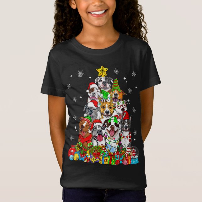 Camiseta Árbol de Navidad enciende Pitbull Dog Lover Xmas P (Anverso)
